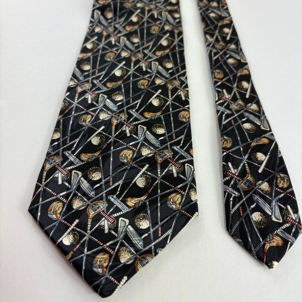 Cromley & Finch Black w/ Golf Clubs Men's Tie 4" x 60"
